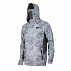 Pelagic Exo-Tech Hooded Fishing Shirt Gray Fish Camo